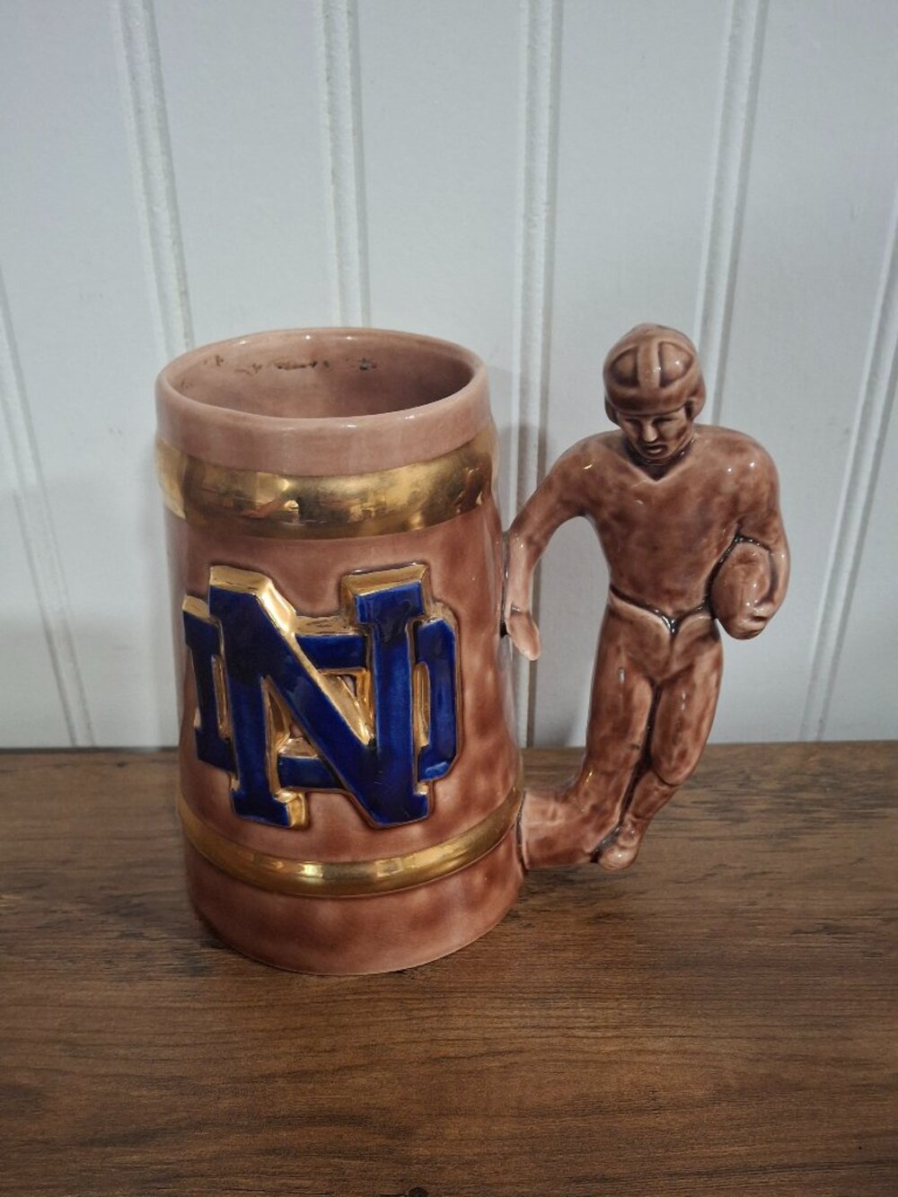 Unique Handmade Pottery Beer Stein Mug Notre Dame Football Player